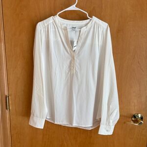 J.Crew Women's Medium White Long‎ Sleeve Button Detail Blouse Top